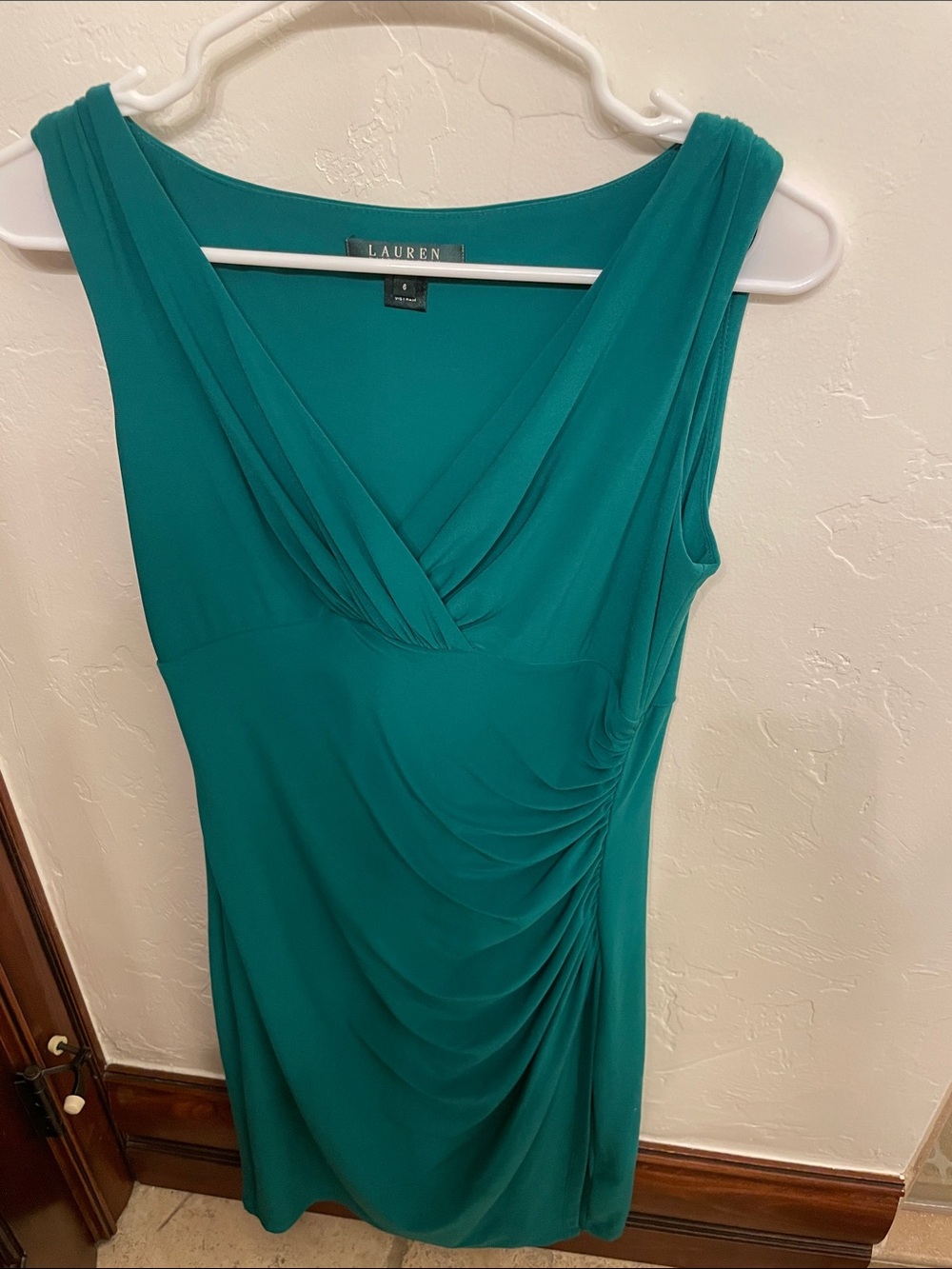 Ralph Lauren Green Sleeveless V-Neck Ruched Dress